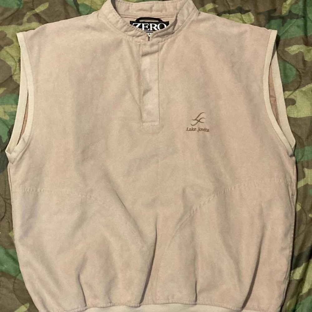 Zero restriction vintage 80s poly golf gilet‎ embroidery khaki snaps
